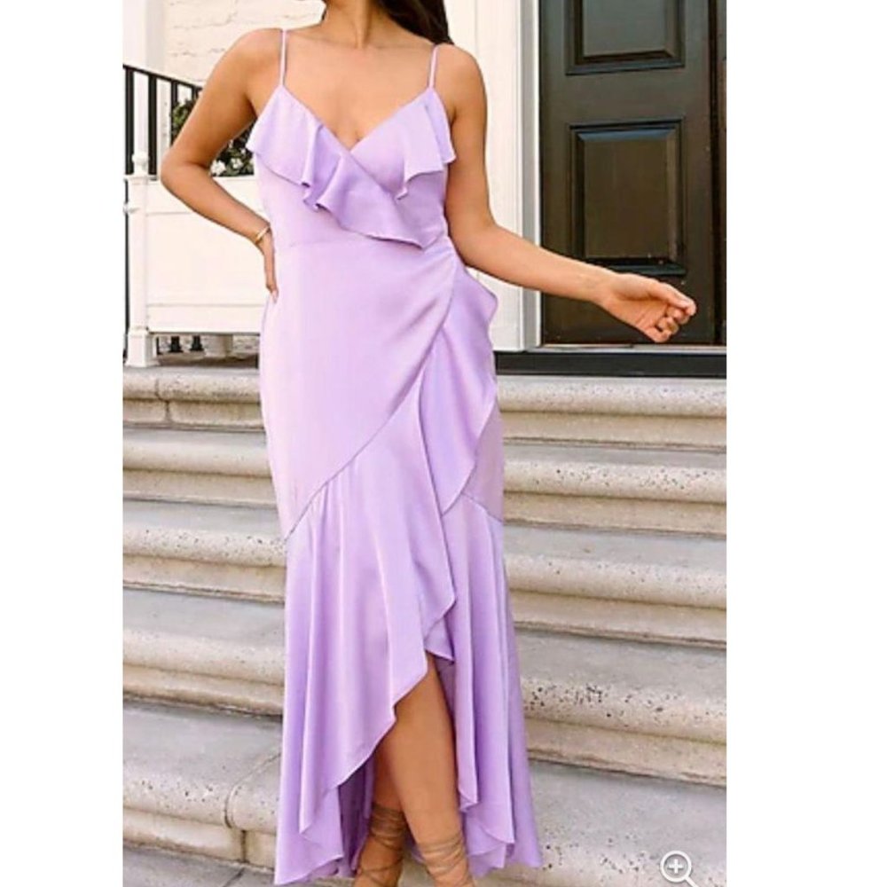 EXPRESS Light Purple Ruffle Wrap Front High-Low Dress